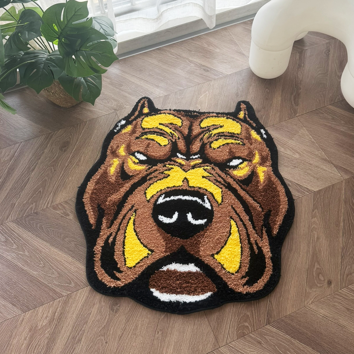 Vibrant Pitbull Head Tufted Rug - Soft Plush Anti-Slip Floor Mat for Pet Lovers, Bedroom & Living Room Decor, Unique Street Style Carpet