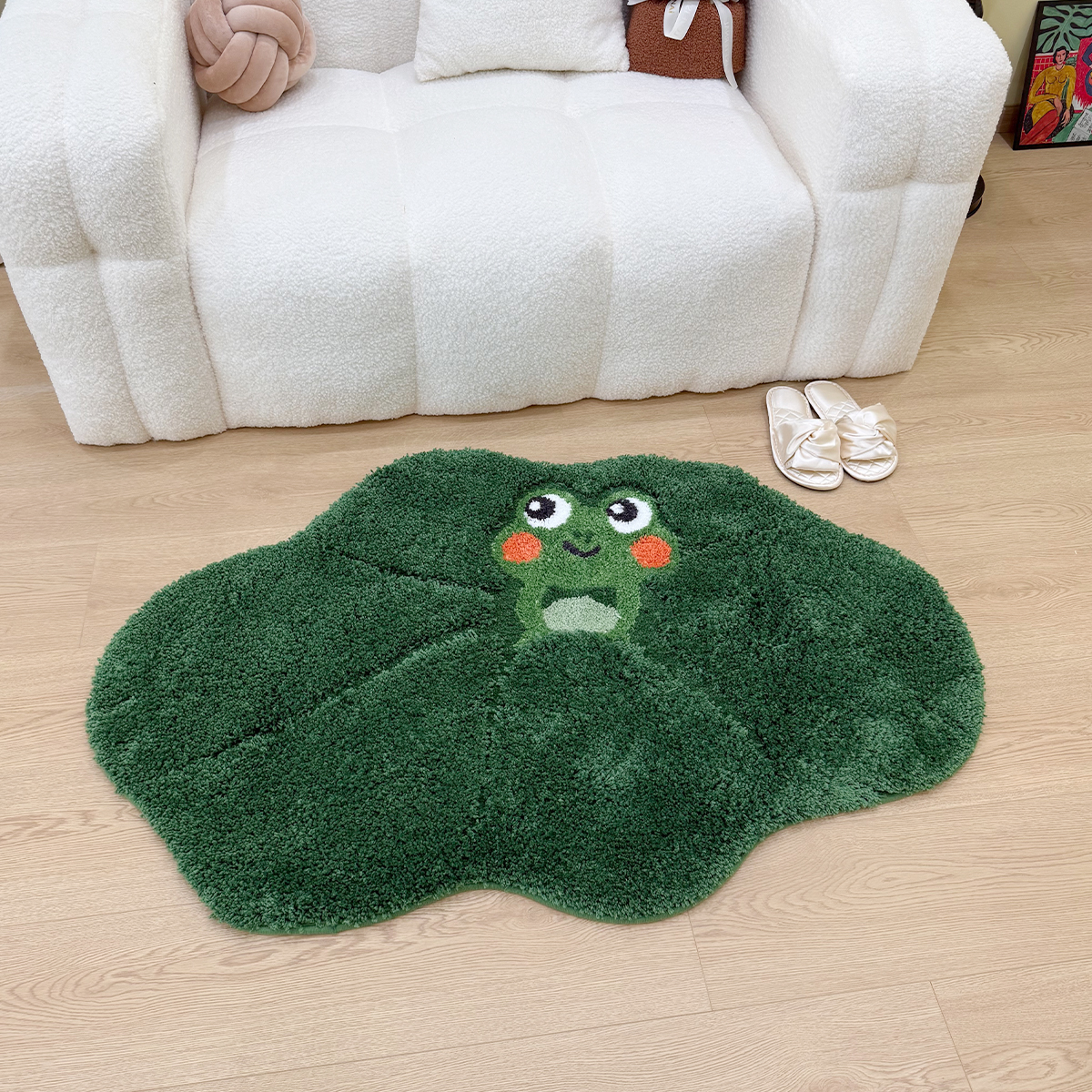 Cartoon Green Frog Flocking Rug Cute Fluffy Bath Door Study Dorm Mat Soft Modern Simplicity Carpet for Boy&Girl Bedroom Floor