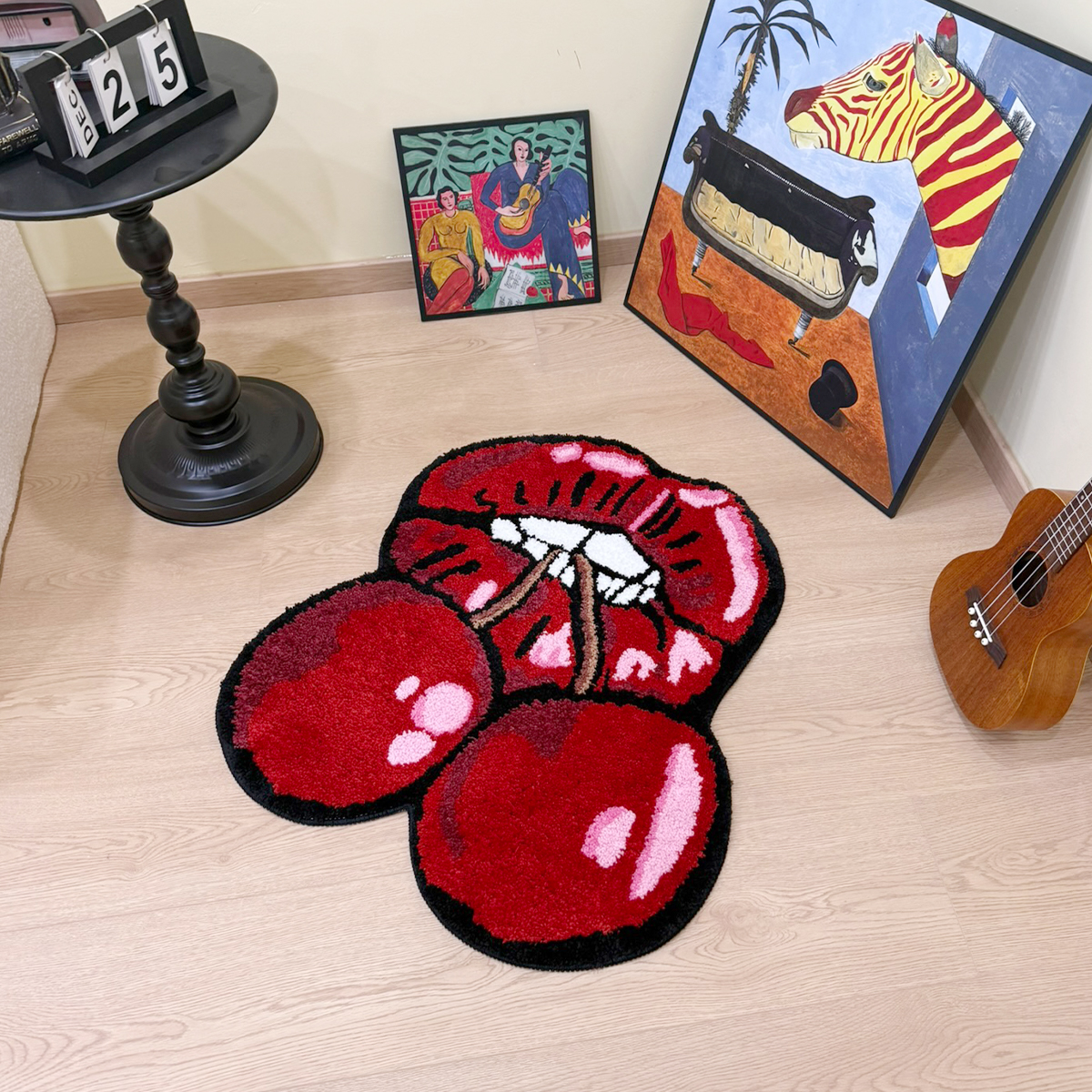 Cherry Red Lips Creative Pattern Rug Cloakroom Game room Housewarming Gift Handmade Non-Slip Unique Decorative Carpet Floor Pad