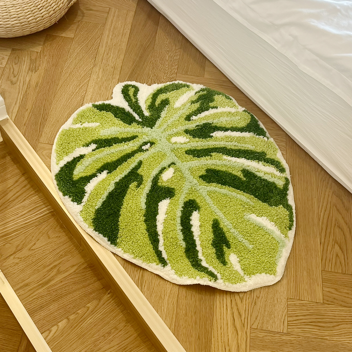 Green Leaf Monstera Tufting Rug Flocking Mat Shaggy Rug Bathmat Bathroom Rug Carpet Function Entrance Floor Anti Slip Pad