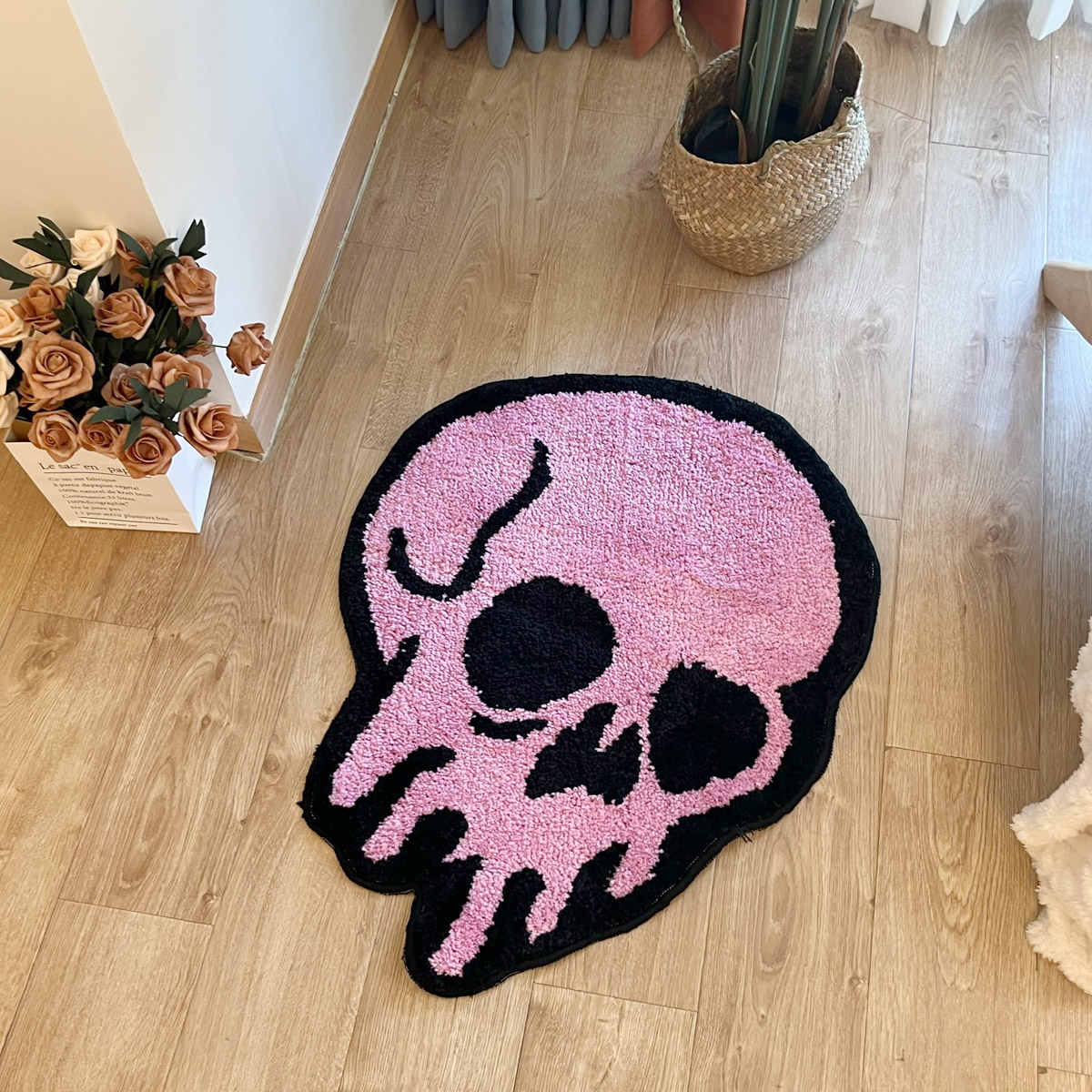 Pink Melting Skull Tufting Rug Fluffy Cartoon Animal Mat Carpet Area Floor Pad Bedroom Aesthetic Home Room Decor for Teen