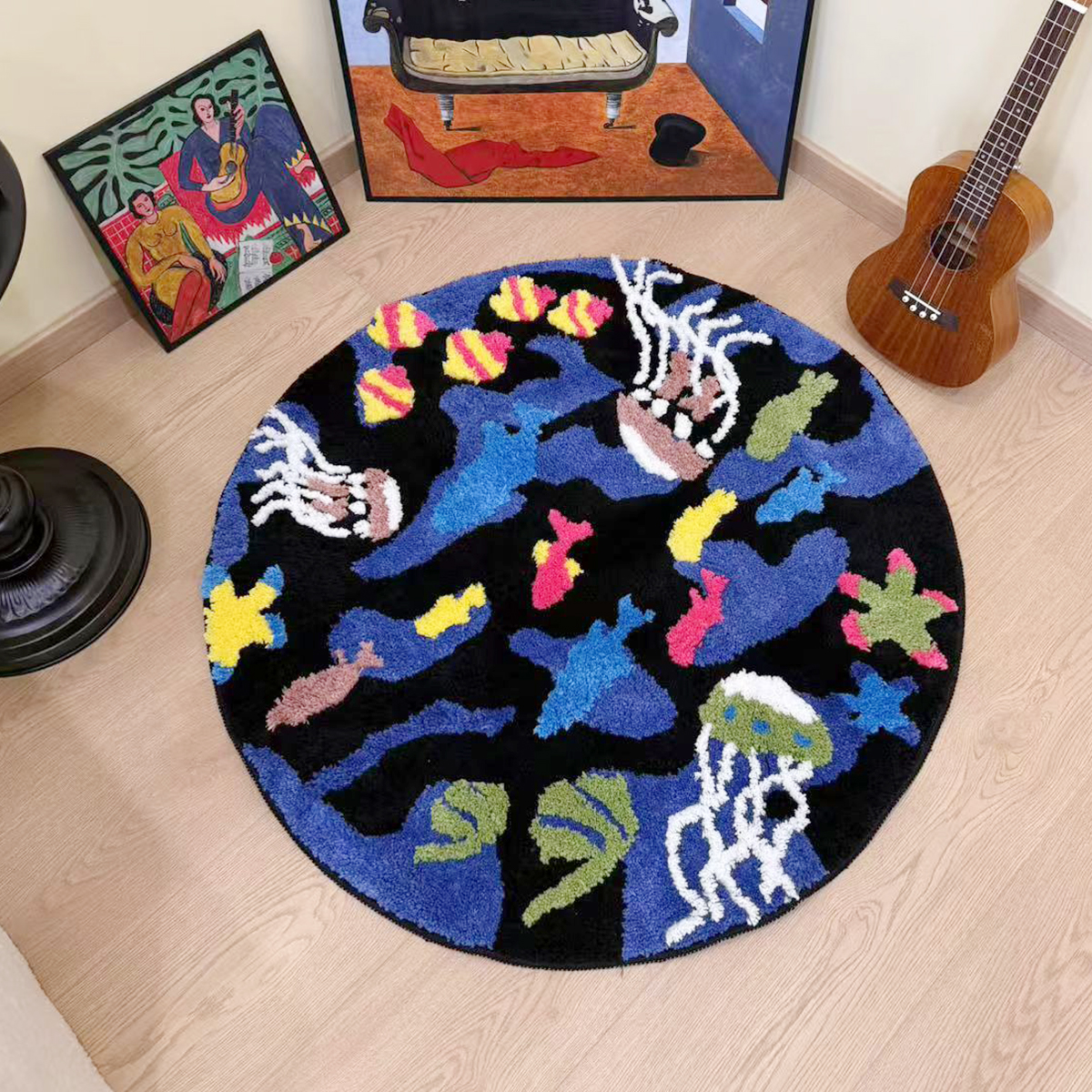 Underwater World Marine Organism Blue Tufted Rug Mat Soft Living Room Carpet Bathroom Area Floor Pad Bedroom Doormat Aesthetic