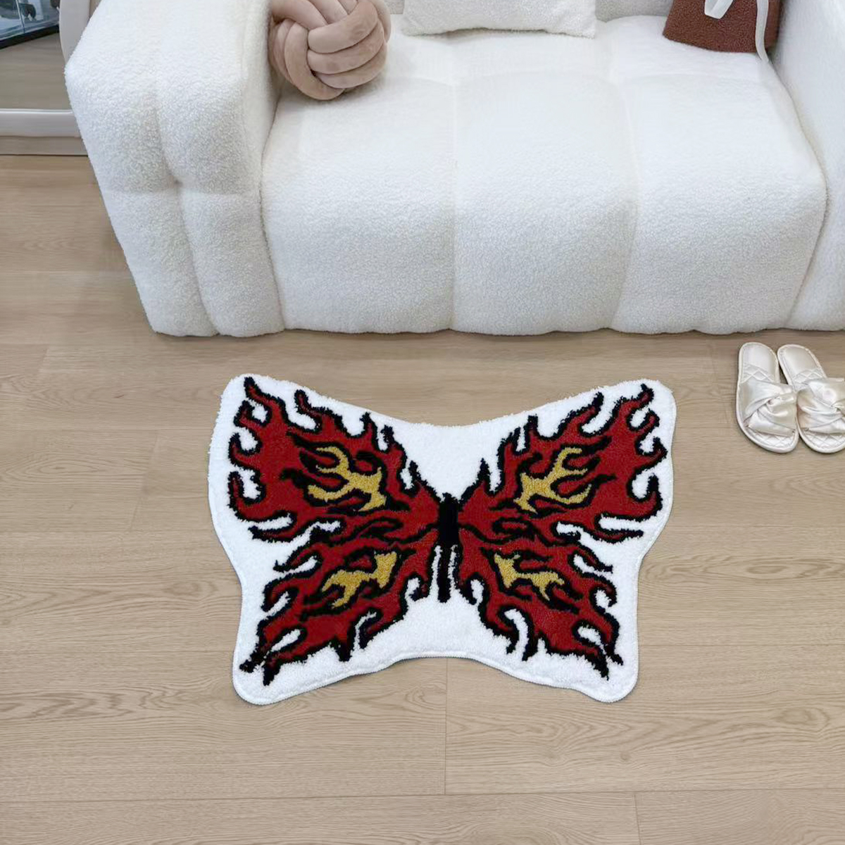 Abstract Flame Butterfly Tufting Rug Antislip Carpet Mini Bathroom Mat for Girl Teen‘s Room Carpet House Decoration Bedside Rug