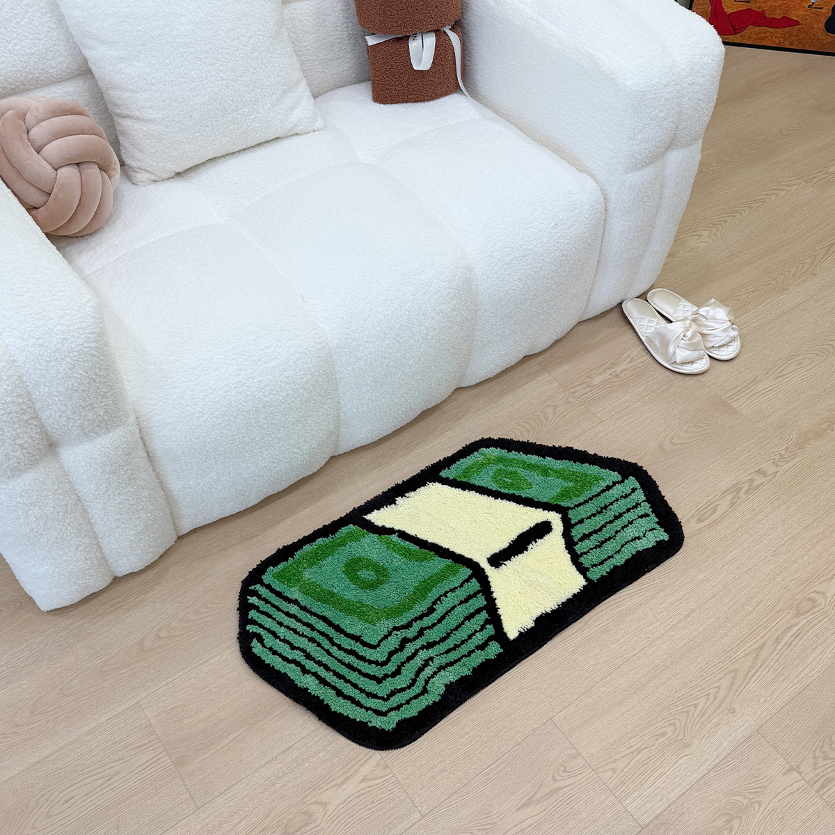 Cartoon Dollar Green Tufted Rug Bathroom Mat Bathmat Rug Carpet Entrance Doormat Floor Anti Slip Foot Pad Aesthetic Home Decor