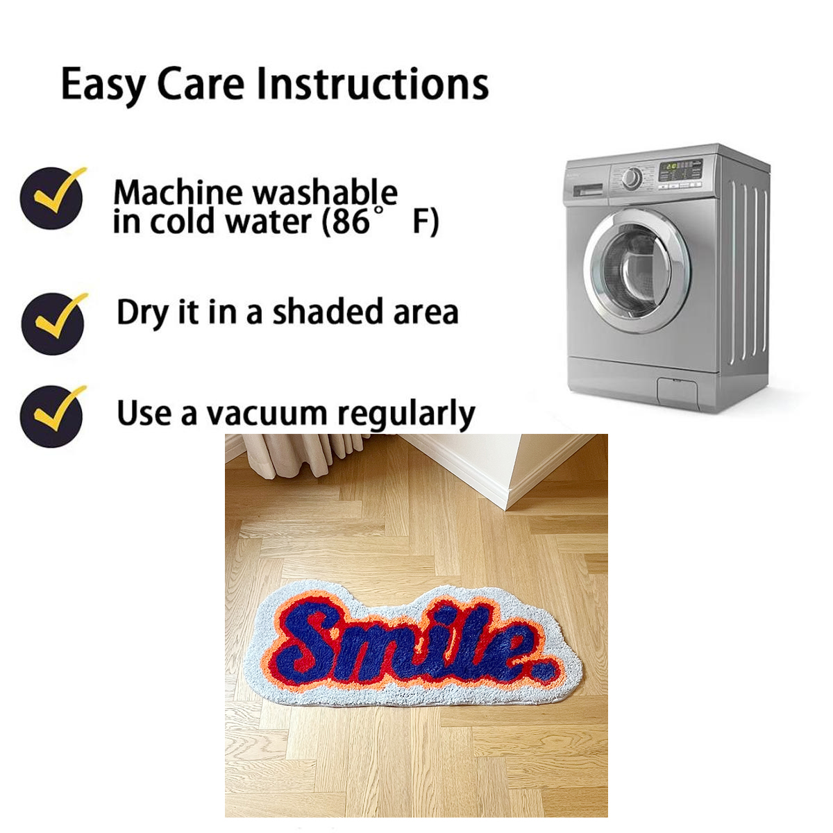 Letter Element Smile Flocking Rug Soft Plushy Clouds Mat Carpet Bathroom Floor Pad Bedroom Doormat Aesthetic Home Room Winter