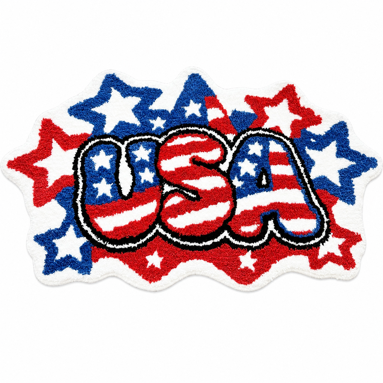 USA Letter American Flag Tufted Rug, Retro Stars Stripes Irregular Shaped Fluffy Floor Mat, Non Slip Absorbent Doormat for Bedroom Bathroom Home Decor