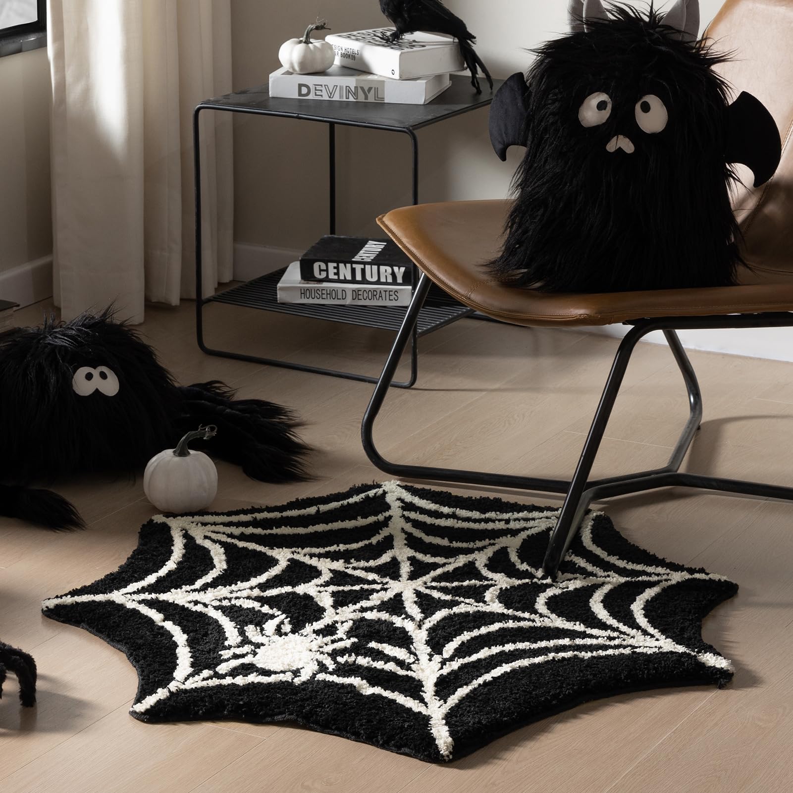 Black Spider Web Halloween Tufting Rug Funny Bathroom Decor Spooky Gothic Bath Mat Non-Slip Tufted Mat for Front Door Living