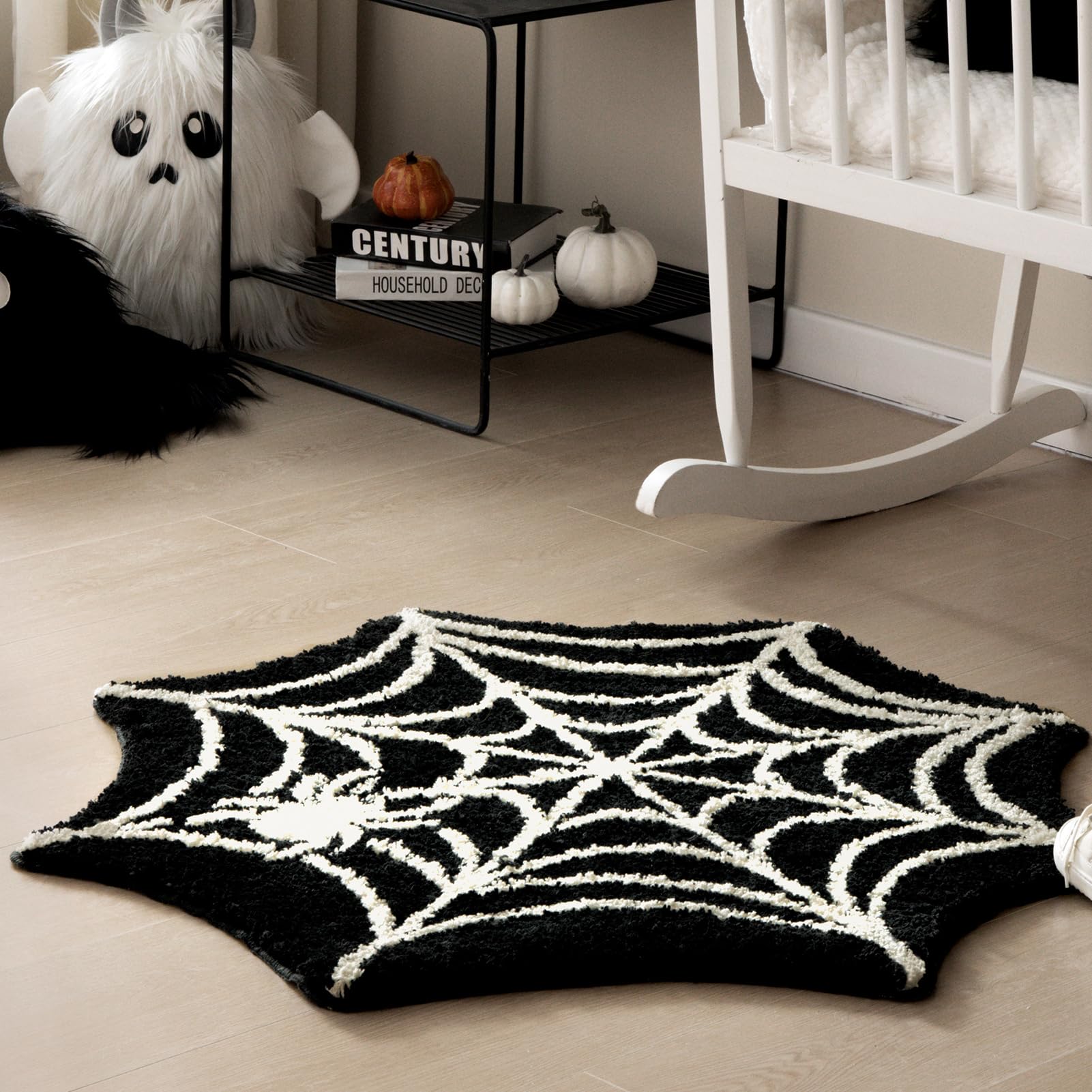 Black Spider Web Halloween Tufting Rug Funny Bathroom Decor Spooky Gothic Bath Mat Non-Slip Tufted Mat for Front Door Living