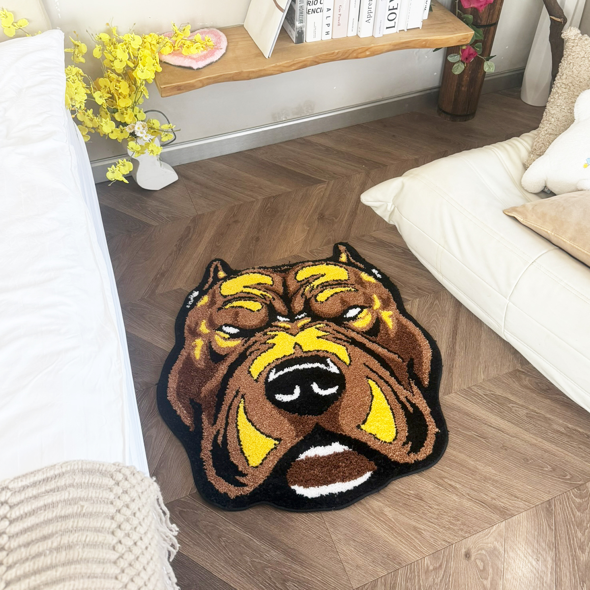 Vibrant Pitbull Head Tufted Rug - Soft Plush Anti-Slip Floor Mat for Pet Lovers, Bedroom & Living Room Decor, Unique Street Style Carpet
