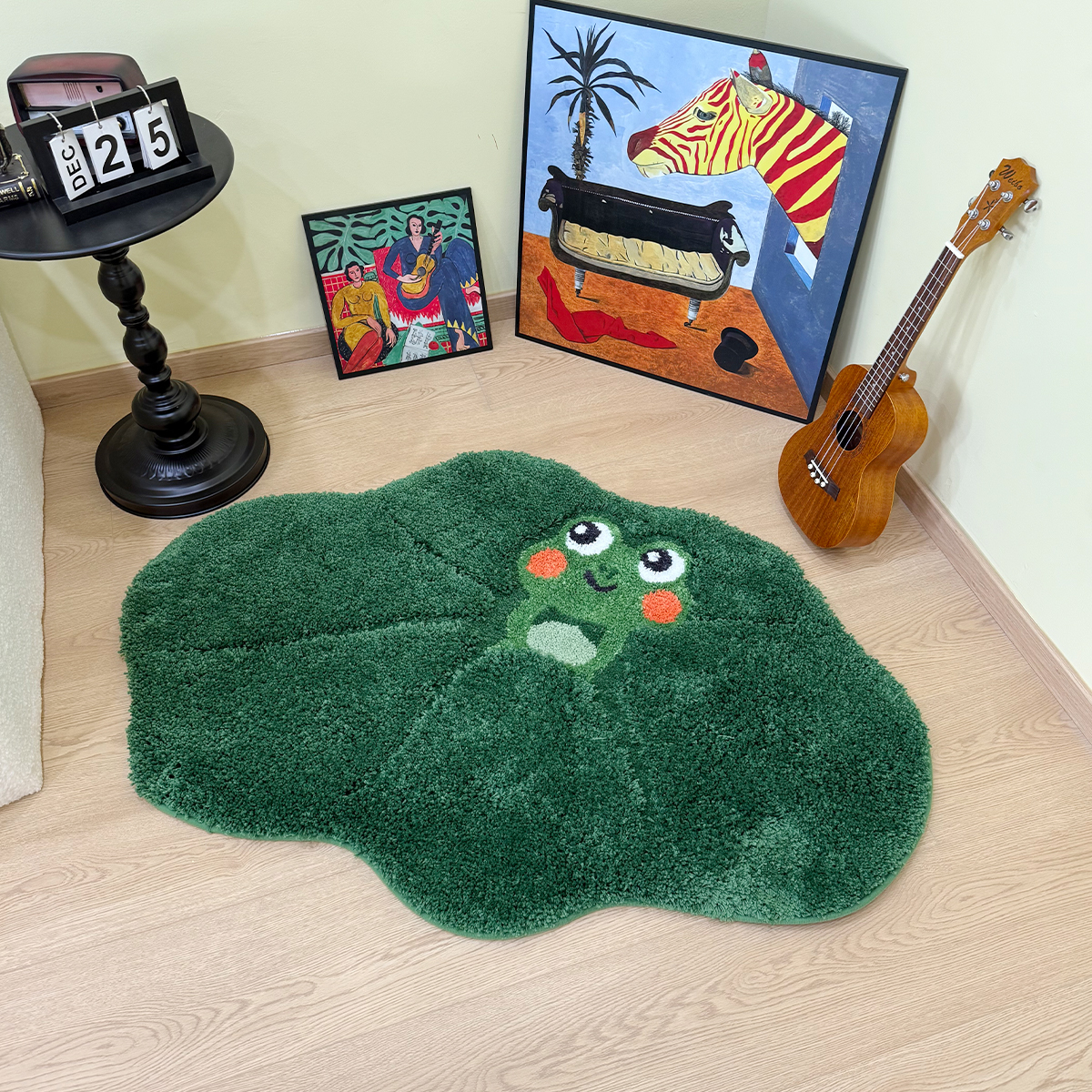 Cartoon Green Frog Flocking Rug Cute Fluffy Bath Door Study Dorm Mat Soft Modern Simplicity Carpet for Boy&Girl Bedroom Floor