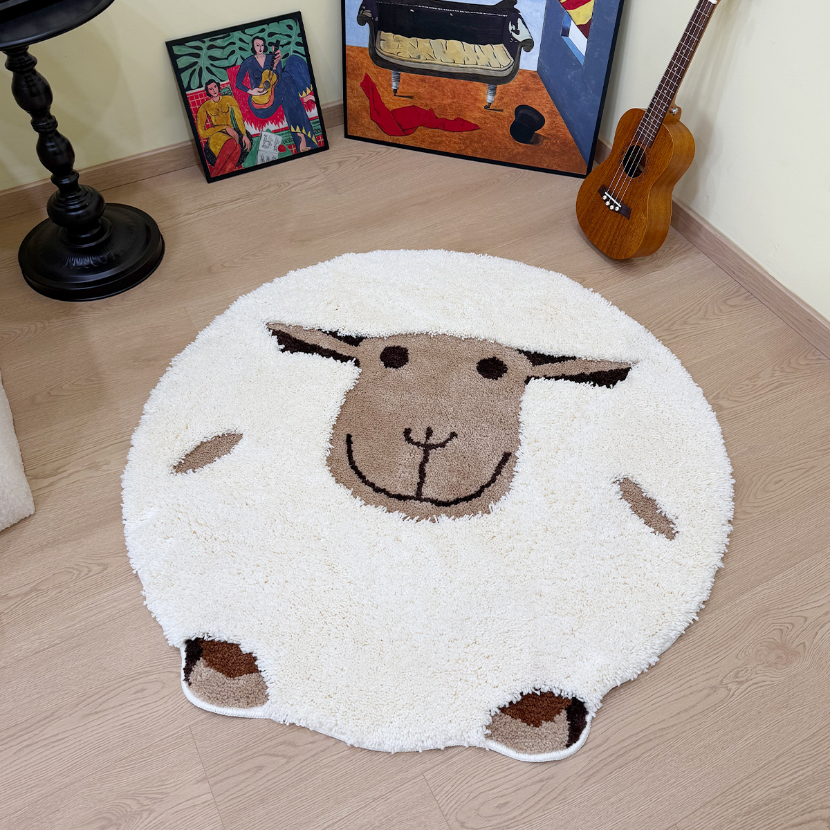 Cute Sheep Tufted Flocking Carpet Dormitory Mat Anti-slip Soft Floor Mat Bedroom Cartoon Fluffy Bedside Rug Fans Gift Home Decor