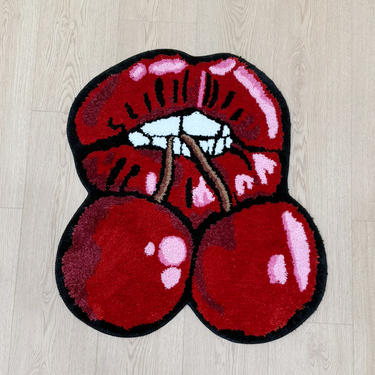 Cherry Red Lips Creative Pattern Rug Cloakroom Game room Housewarming Gift Handmade Non-Slip Unique Decorative Carpet Floor Pad
