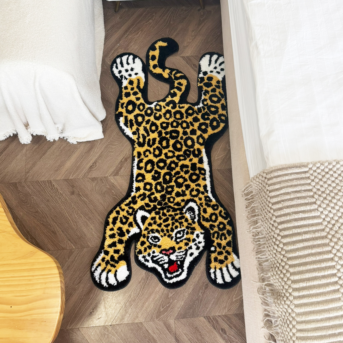 Yellow Leopard Print Tufted Rug | Soft Plush Animal Shaped Floor Mat | Whimsical Home Decor for Bathroom, Bedroom, Kids Room