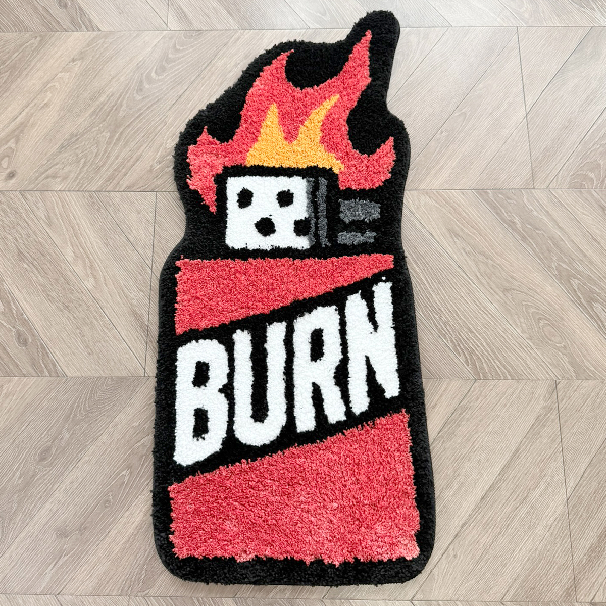 BURN Lighter Shaped Tufted Rug, Retro Flame & Dice Irregular Fluffy Floor Mat, Non Slip Absorbent Doormat for Bedroom Entryway Home Decor
