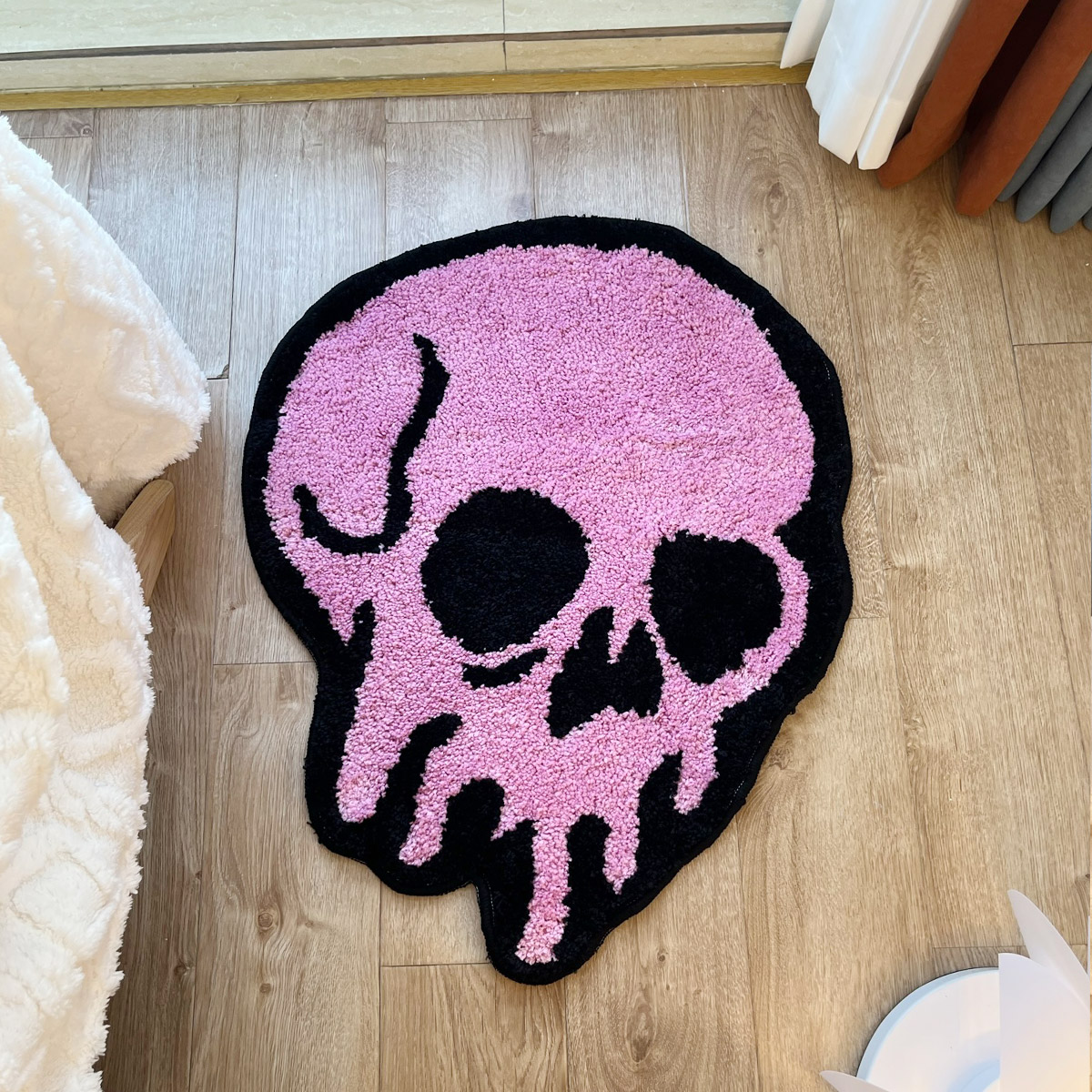 Pink Melting Skull Tufting Rug Fluffy Cartoon Animal Mat Carpet Area Floor Pad Bedroom Aesthetic Home Room Decor for Teen