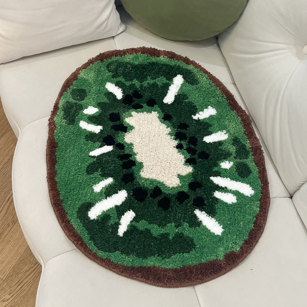Tufting Oval Kiwifruit Entrance Mat Bathmat Living Room Carpet Anti-Slip Bedside Rug Soft Bedroom Floor Pad Aesthetic Home Decor