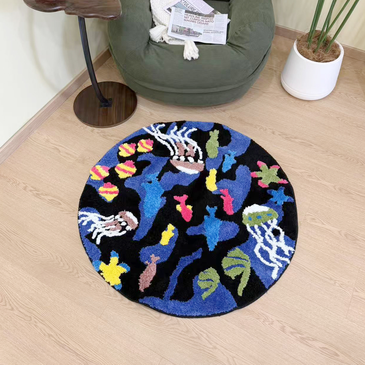 Underwater World Marine Organism Blue Tufted Rug Mat Soft Living Room Carpet Bathroom Area Floor Pad Bedroom Doormat Aesthetic