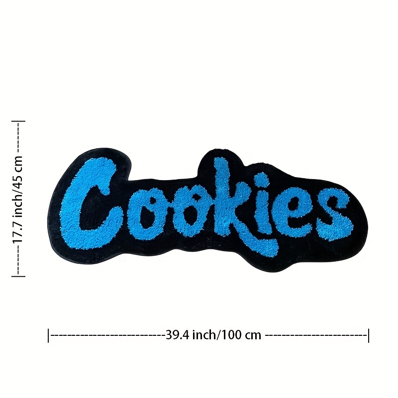Fun "Cookies" 3D Tufted Shaped Rug - Blue & Black Soft Fluffy Floor Mat for Kitchen Bedroom Snack Bar, Cute Word Pattern Non-Slip Cozy Area Rug with Playful Letter Design Home Decor