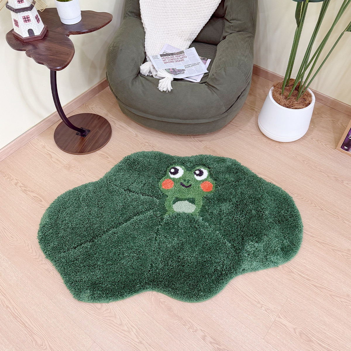 Cartoon Green Frog Flocking Rug Cute Fluffy Bath Door Study Dorm Mat Soft Modern Simplicity Carpet for Boy&Girl Bedroom Floor