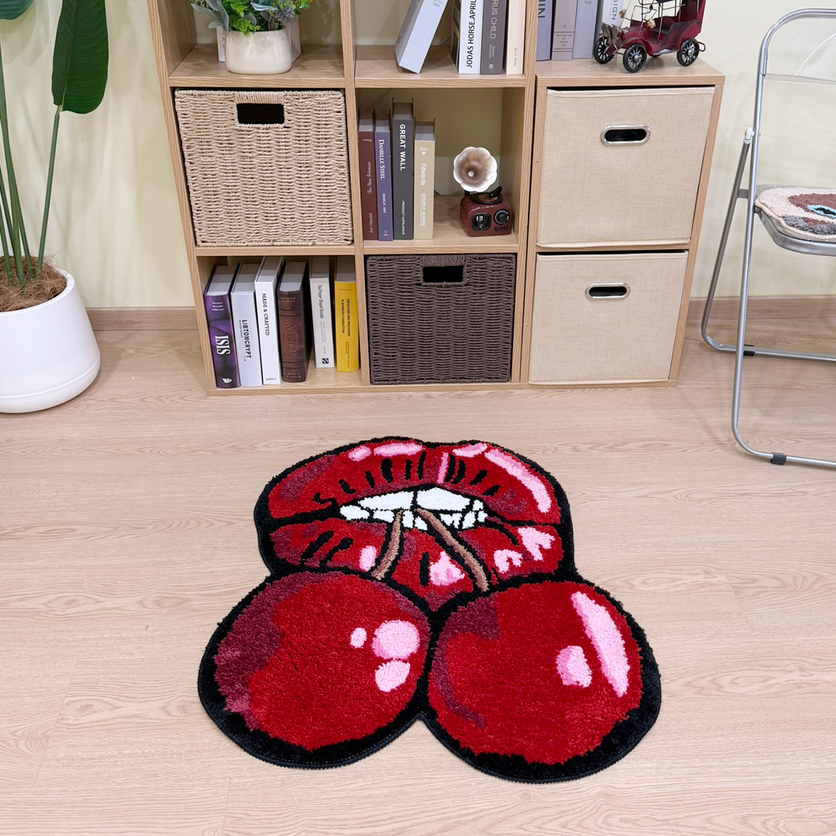 Cherry Red Lips Creative Pattern Rug Cloakroom Game room Housewarming Gift Handmade Non-Slip Unique Decorative Carpet Floor Pad