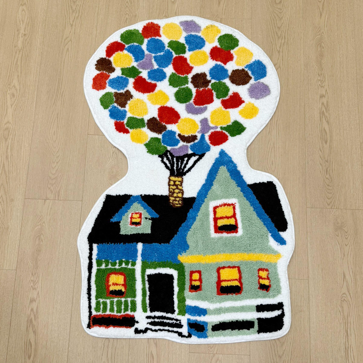 Colorful Balloon House Tufted Area Rug Bedroom Mat Simple Aesthetic Kawaii Housewarming Gift Handmade Non-Slip Decorative Rug