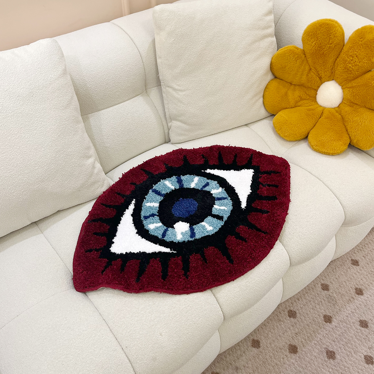 Red Eye Tufted Rug Special Style Carpet Cute Design Non-Slip Bedside Area Rug Floor Mat Room Fun Rugs Aesthetic Home Soft Tufted