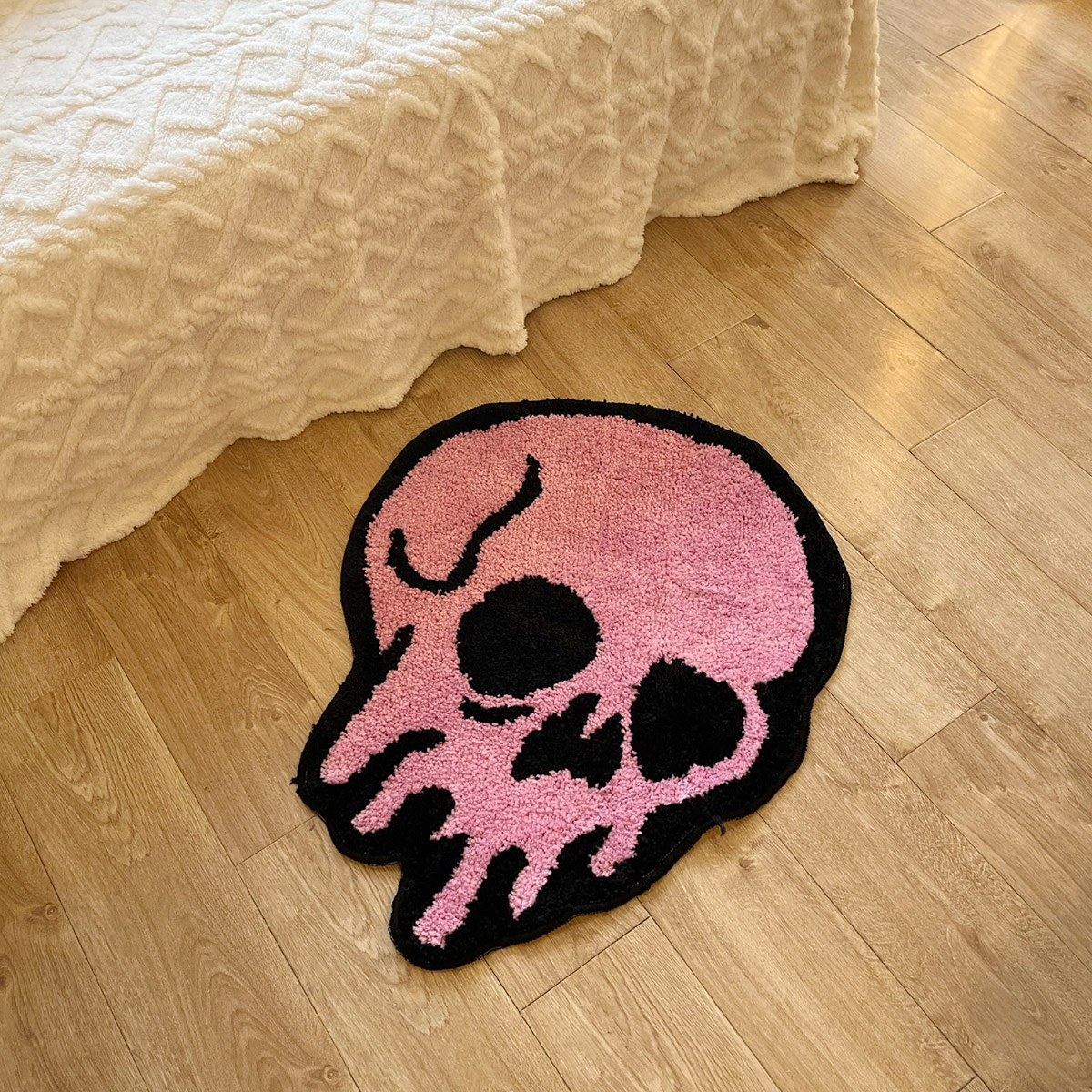 Pink Melting Skull Tufting Rug Fluffy Cartoon Animal Mat Carpet Area Floor Pad Bedroom Aesthetic Home Room Decor for Teen