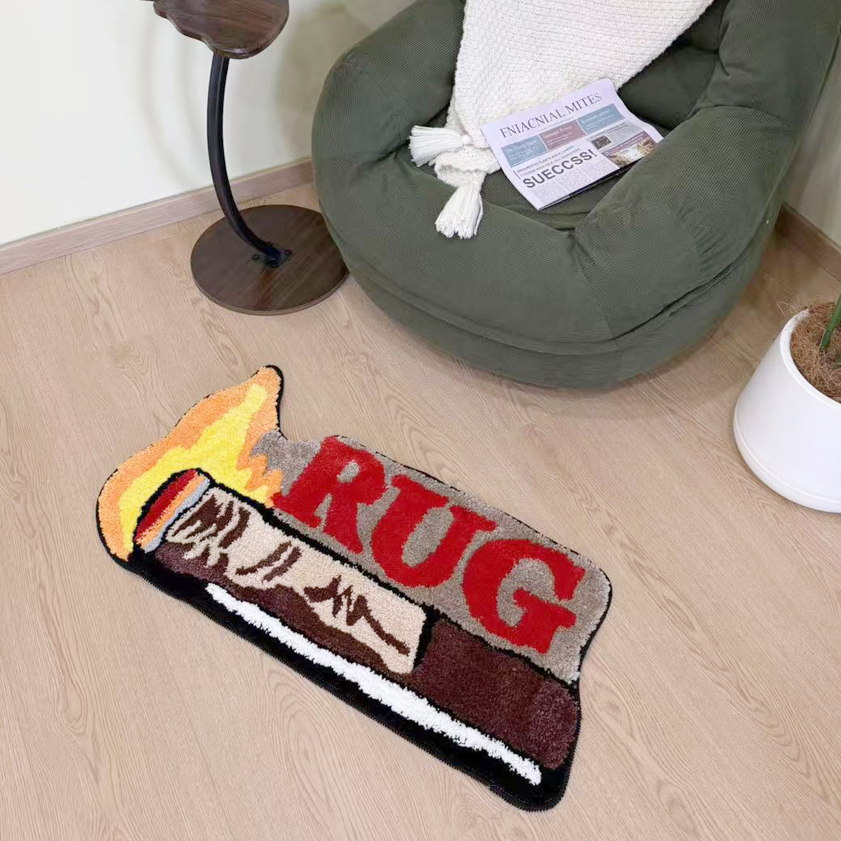 Unique Cigar-Shaped Tufted Rug Anti-Slip Decorative Floor Mat Cool Textile Art Home Decor Small Size Adult Suitable Bedside Rug