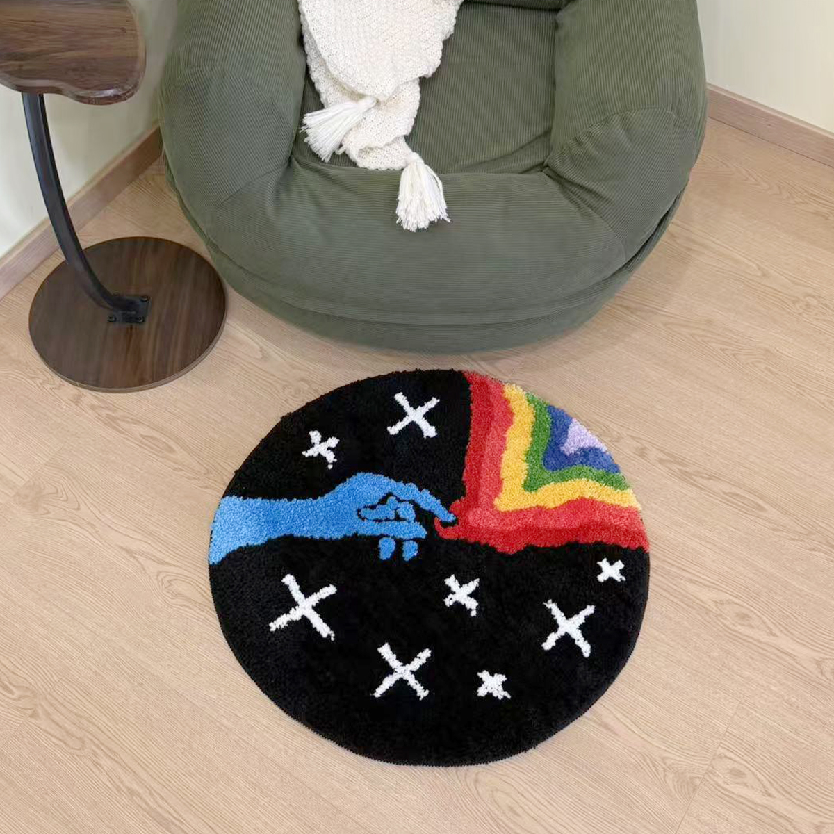 Dreamy Rainbow Star Tufted Rug Finger Small Carpet Flocking Rug Soft Textured Portable Floor Mat for Gifts Antislip Bedside Rug