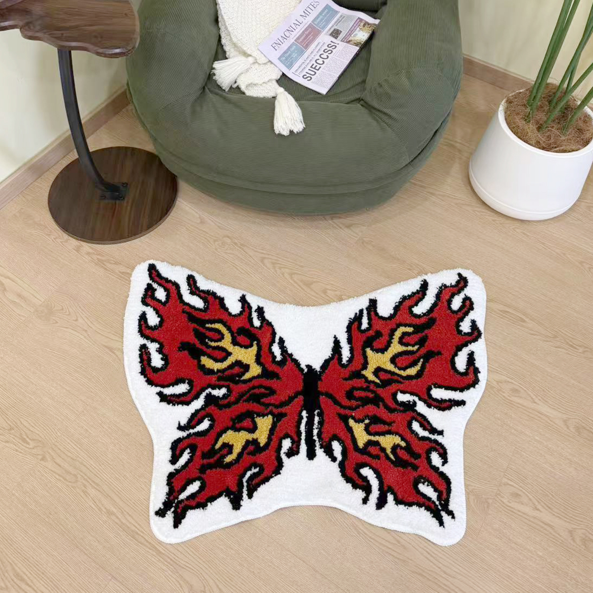 Abstract Flame Butterfly Tufting Rug Antislip Carpet Mini Bathroom Mat for Girl Teen‘s Room Carpet House Decoration Bedside Rug