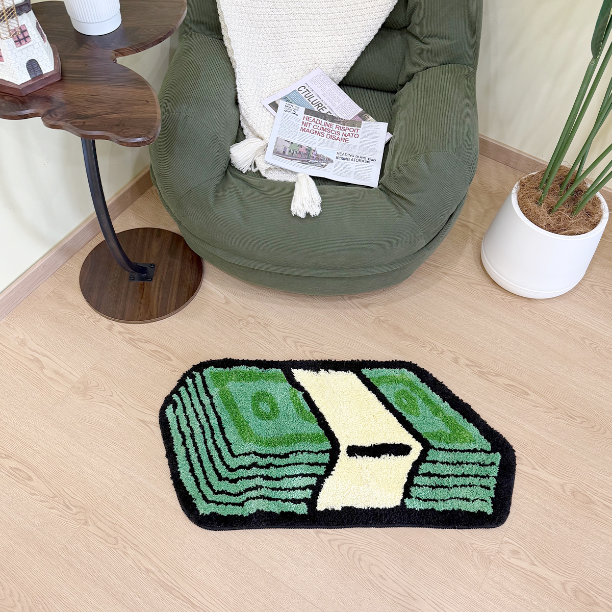 Cartoon Dollar Green Tufted Rug Bathroom Mat Bathmat Rug Carpet Entrance Doormat Floor Anti Slip Foot Pad Aesthetic Home Decor