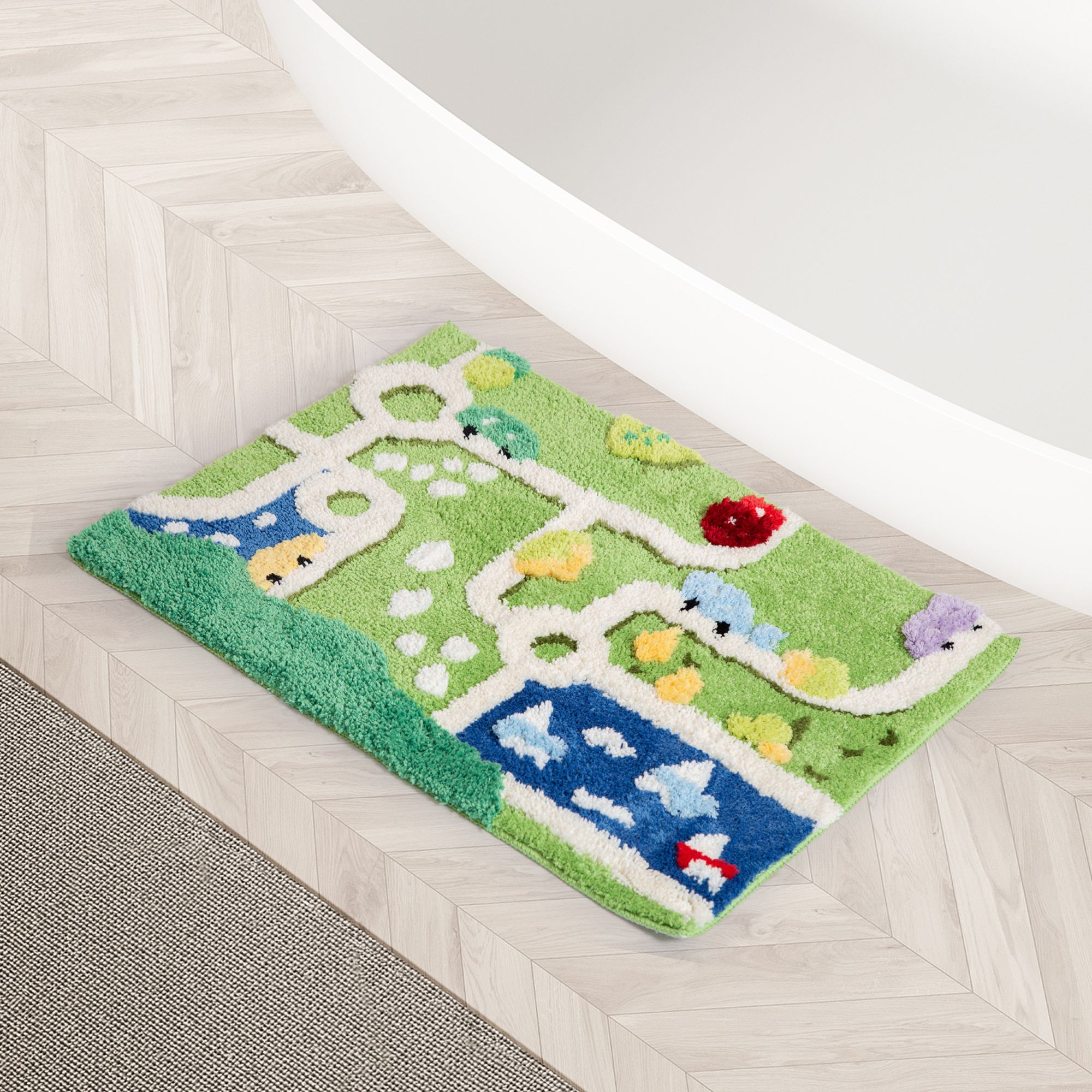 Kids Play Mat Road Map Rug - Colorful Fluffy Floor Mat for Toddler Bedroom Playroom, Interactive Traffic Park Pattern Carpet, Anti-Slip Soft Play Area Mat