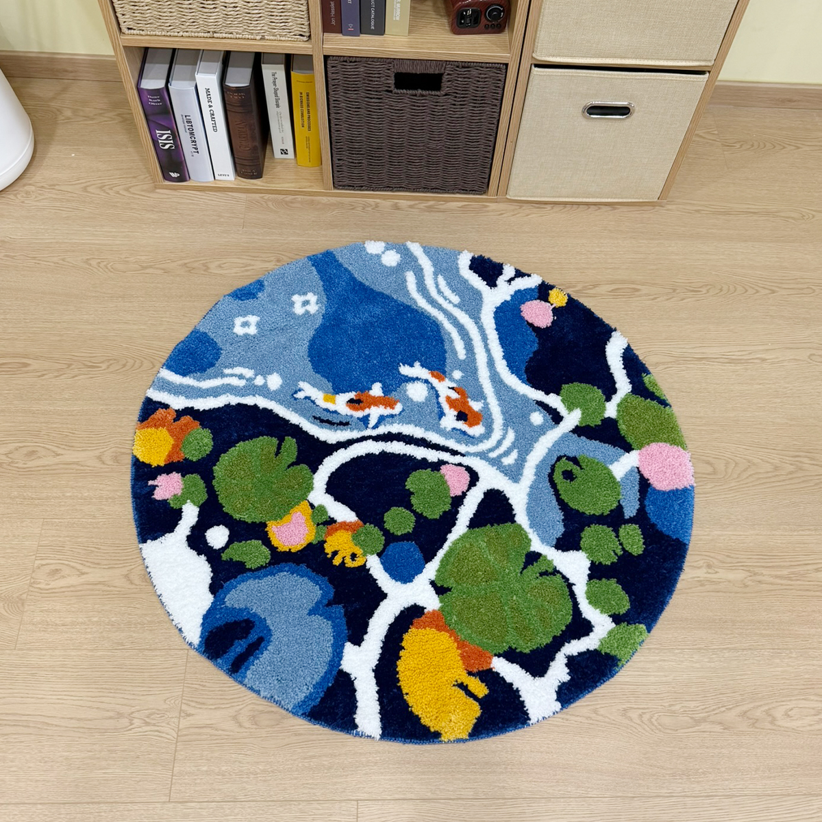 Coloful Lotus Pond Round Handmade Tufted Rug for Living Room Psychedelic Bedroom Retro Carpet Plush Circle Abstract Art Area Rug