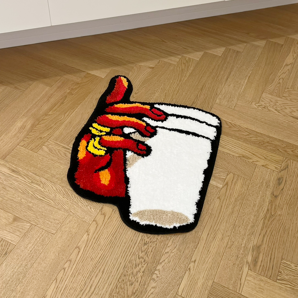 Holding Cup in Hand Vintage Tufted Bedroom Rug Soft Fluffy Mat Funny Bedside Carpet Floor Anti Slip Pad Aesthetic Home Boys Room