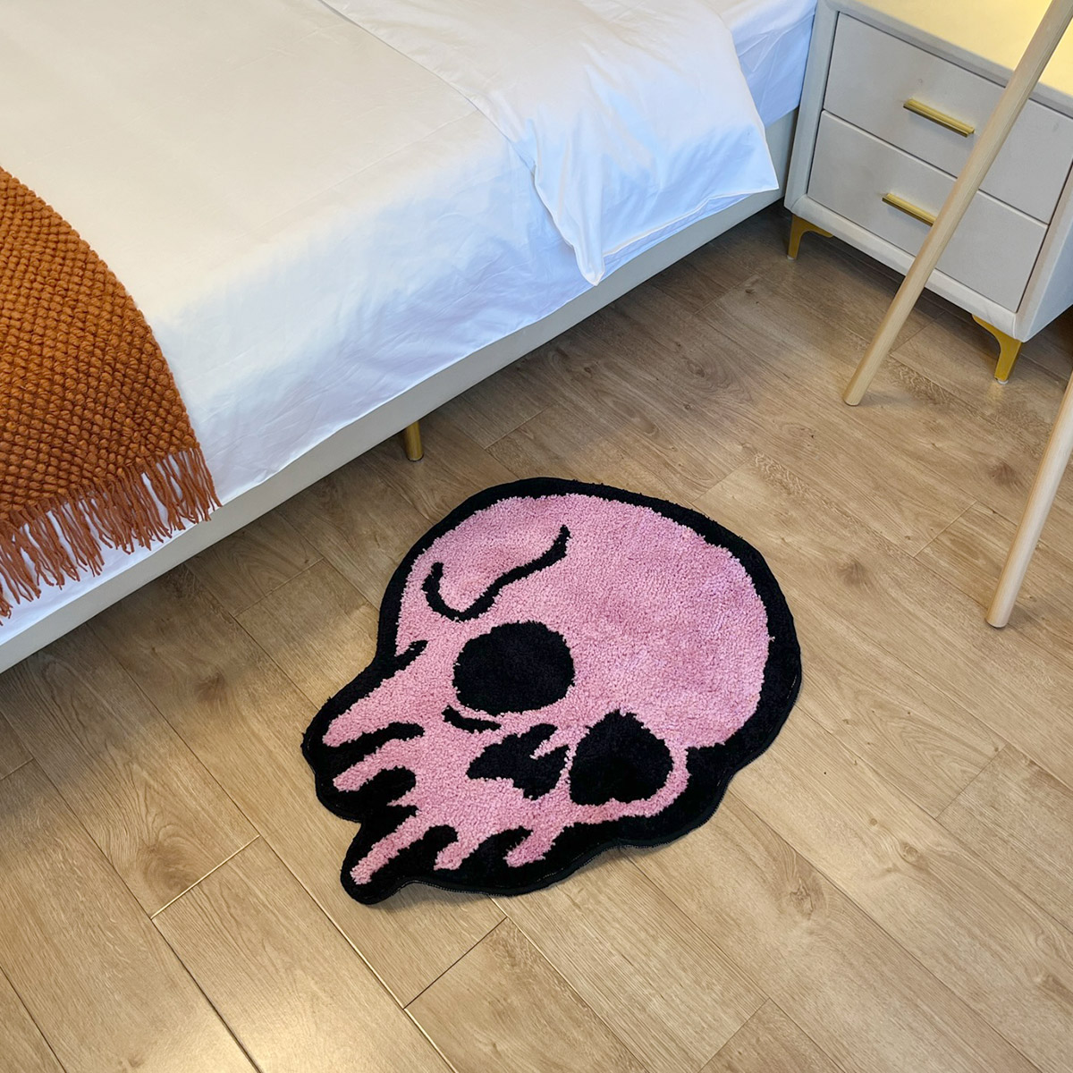 Pink Melting Skull Tufting Rug Fluffy Cartoon Animal Mat Carpet Area Floor Pad Bedroom Aesthetic Home Room Decor for Teen