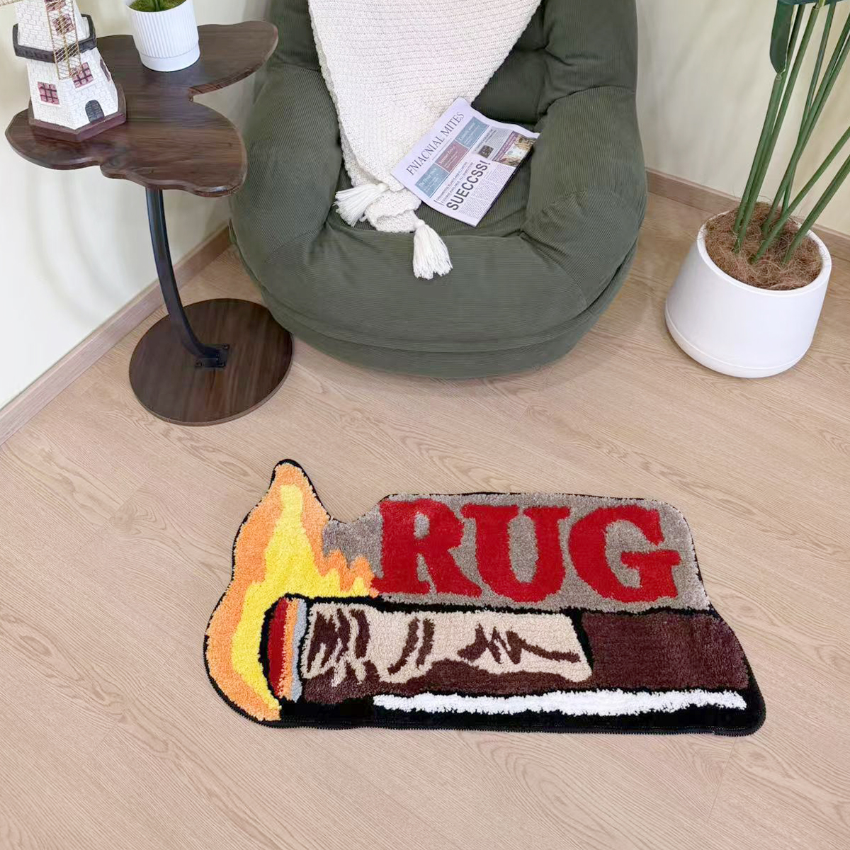Unique Cigar-Shaped Tufted Rug Anti-Slip Decorative Floor Mat Cool Textile Art Home Decor Small Size Adult Suitable Bedside Rug