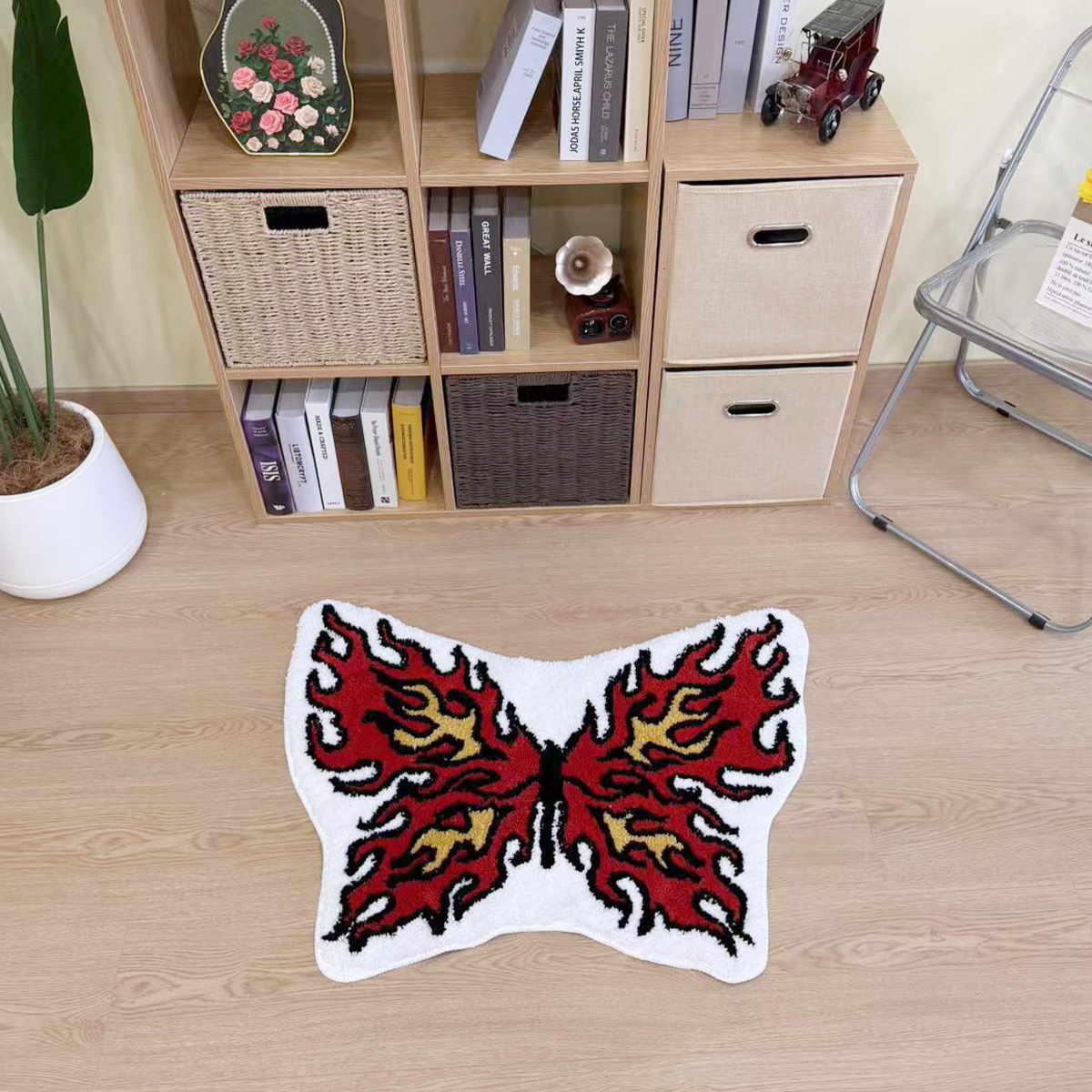 Abstract Flame Butterfly Tufting Rug Antislip Carpet Mini Bathroom Mat for Girl Teen‘s Room Carpet House Decoration Bedside Rug