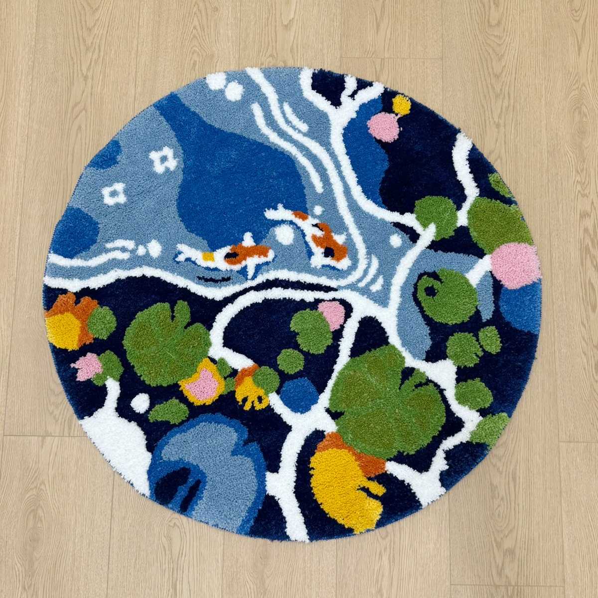 Coloful Lotus Pond Round Handmade Tufted Rug for Living Room Psychedelic Bedroom Retro Carpet Plush Circle Abstract Art Area Rug