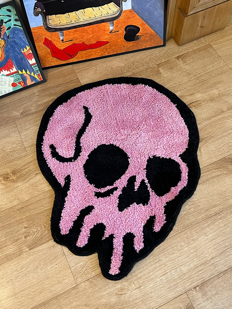 Pink Melting Skull Tufting Rug Fluffy Cartoon Animal Mat Carpet Area Floor Pad Bedroom Aesthetic Home Room Decor for Teen