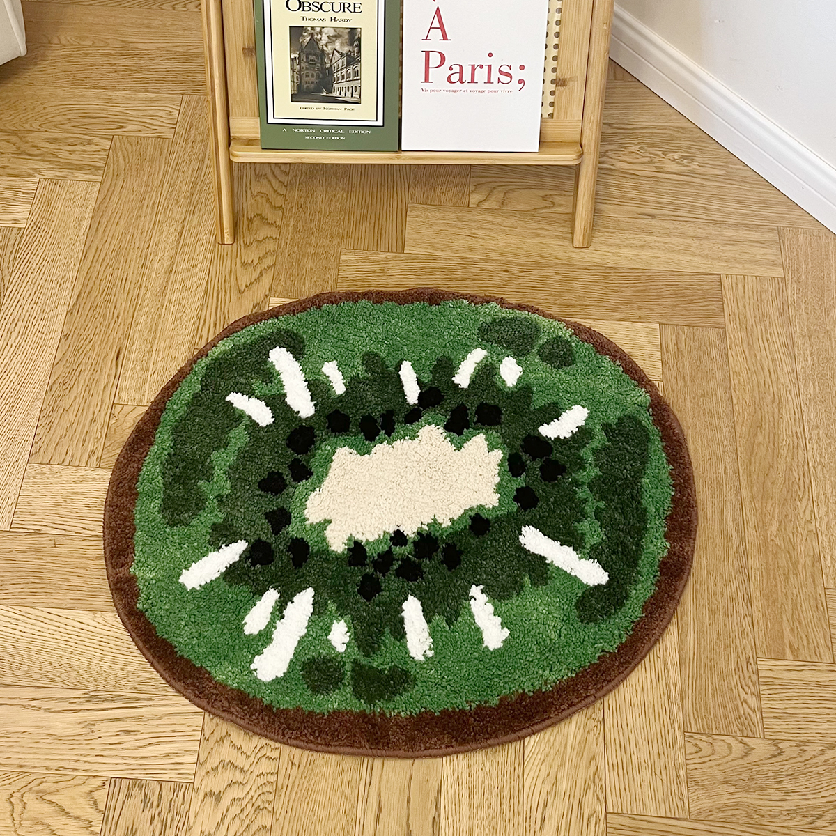 Tufting Oval Kiwifruit Entrance Mat Bathmat Living Room Carpet Anti-Slip Bedside Rug Soft Bedroom Floor Pad Aesthetic Home Decor