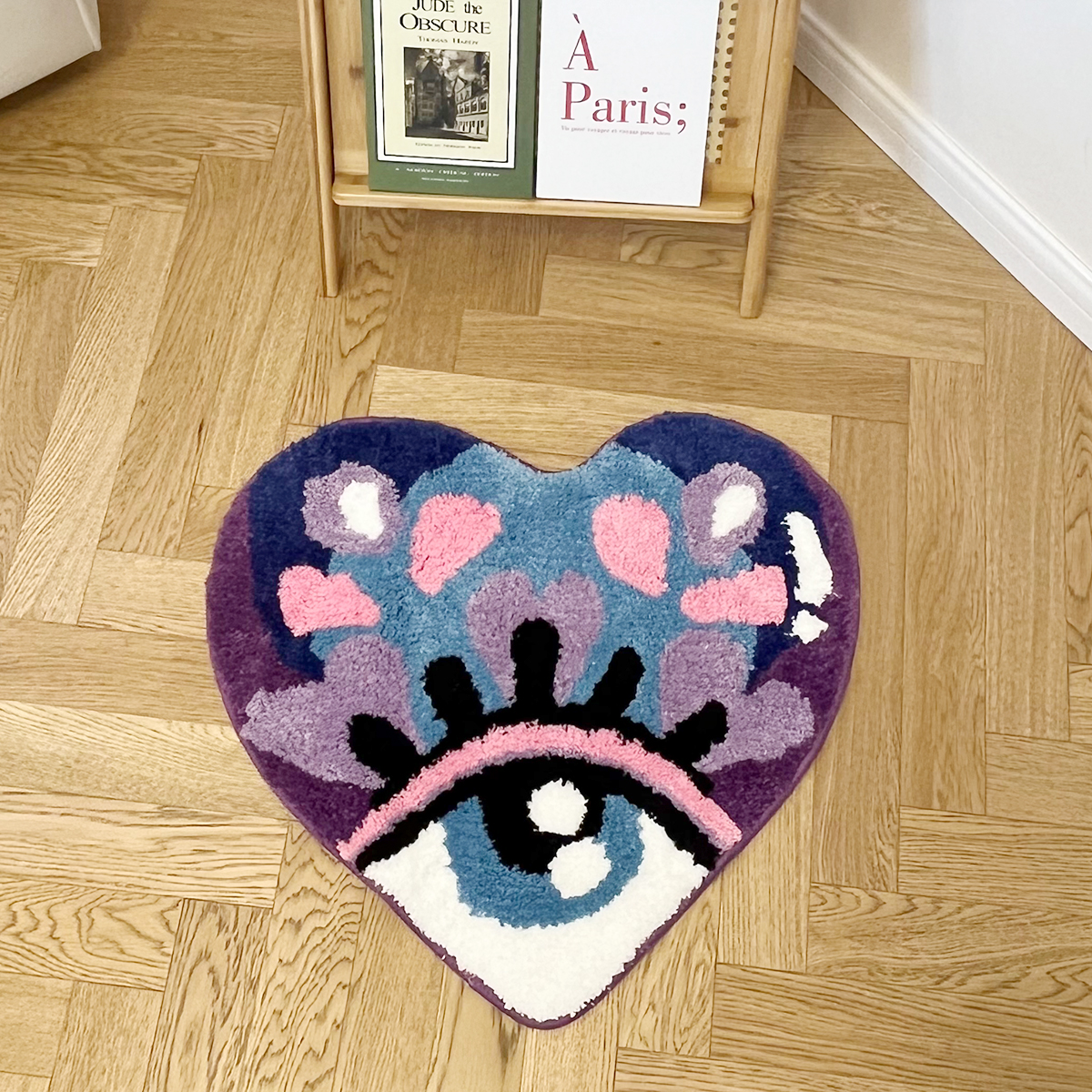 Purple Love Eye Kawaii Floor Tufted Rug Cartoon Living Room Rug Heart Shaped Doormat Bathroom Carpet Water Absorption Anti Slip