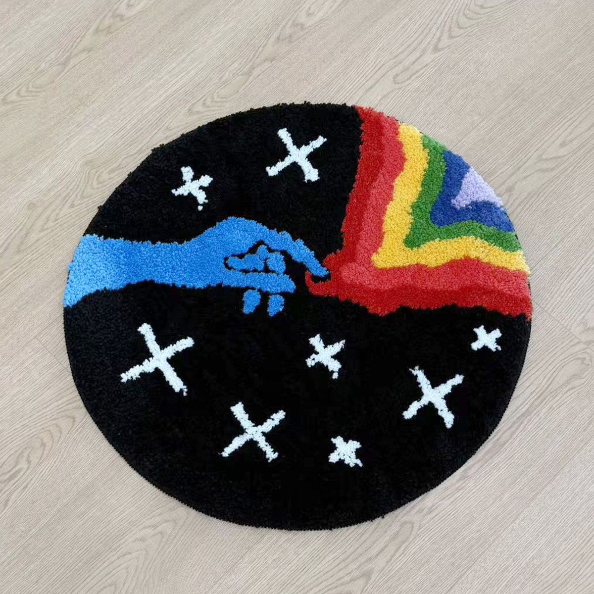 Dreamy Rainbow Star Tufted Rug Finger Small Carpet Flocking Rug Soft Textured Portable Floor Mat for Gifts Antislip Bedside Rug