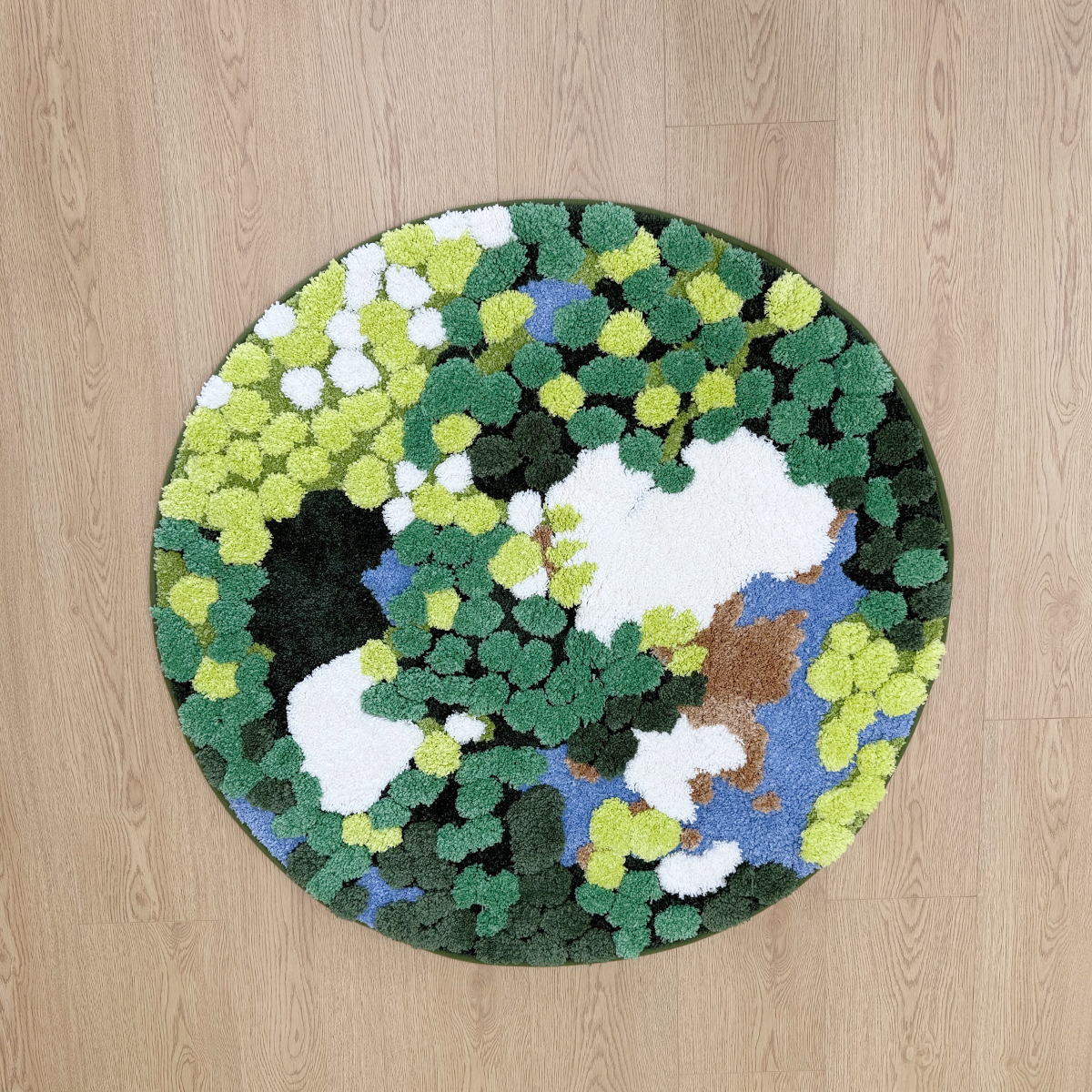 European Earth Moss 3D Flocking Rug Round Bedside Rug INS Entrance Anti-Slip Water-Absorbent Floor Mat for Bedroom & Home Decor