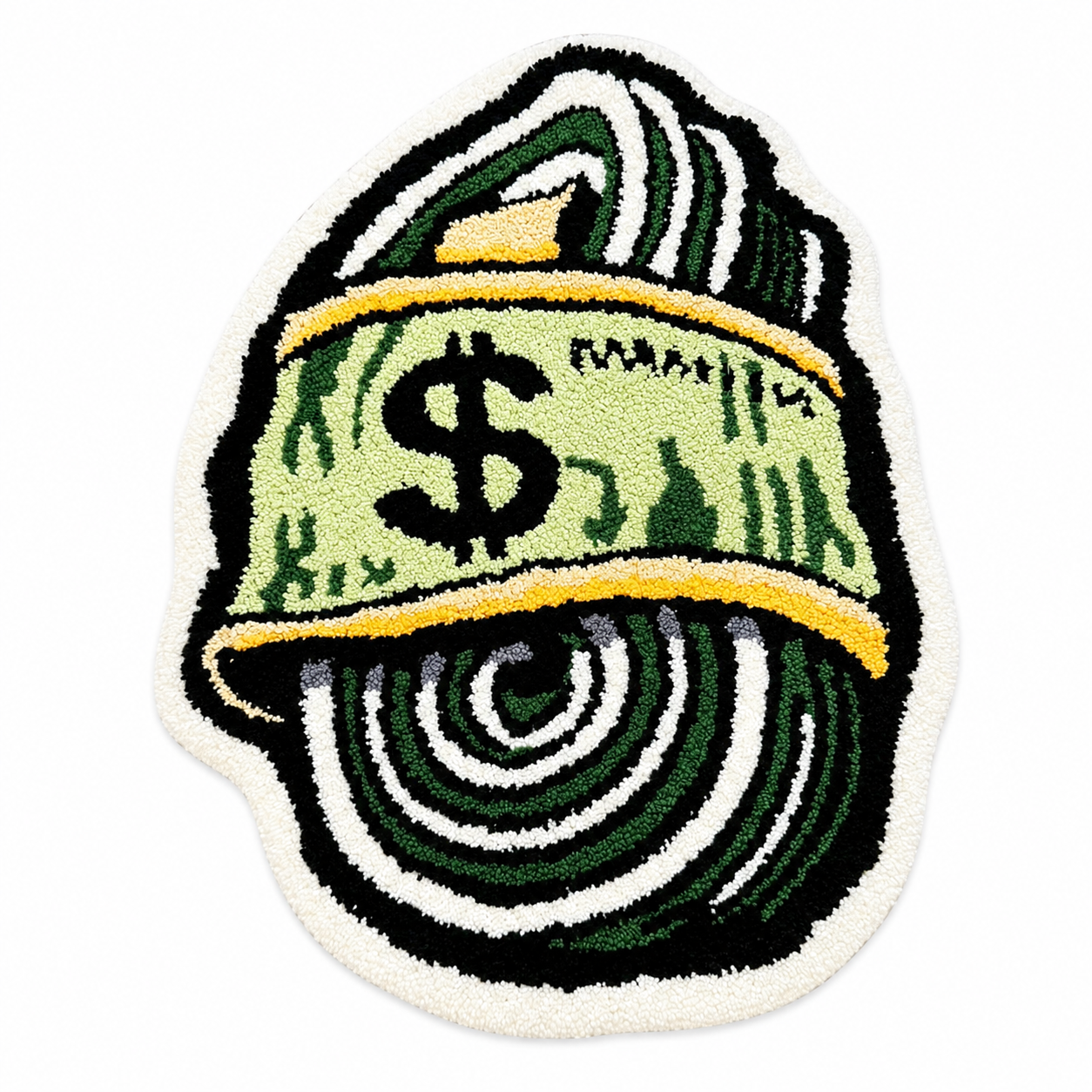 Rolled Dollar Bill Tufted Rug, Spiral Money Sign Irregular Shaped Fluffy Floor Mat, Non Slip Absorbent Doormat for Bedroom Entryway Home Decor