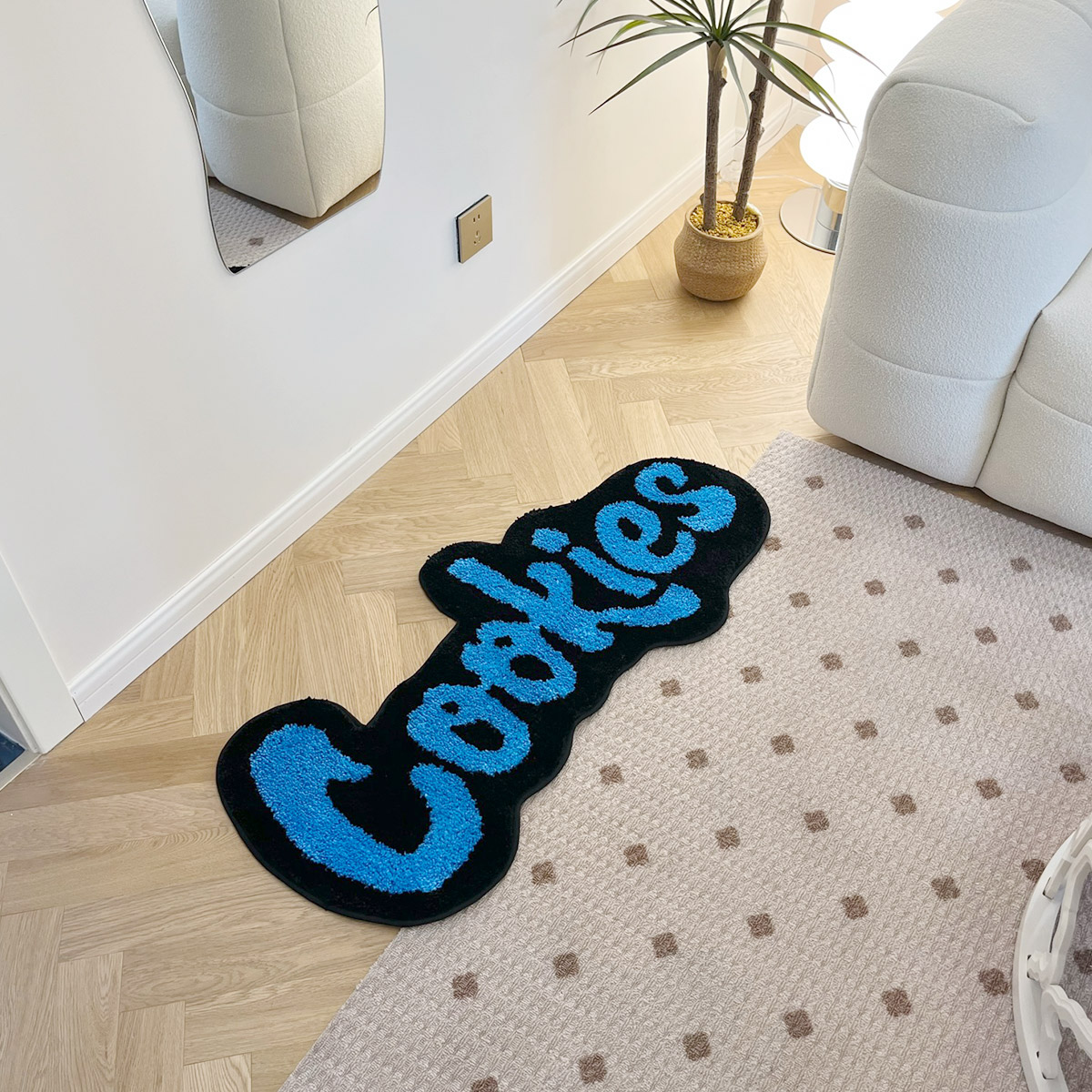 Fun "Cookies" 3D Tufted Shaped Rug - Blue & Black Soft Fluffy Floor Mat for Kitchen Bedroom Snack Bar, Cute Word Pattern Non-Slip Cozy Area Rug with Playful Letter Design Home Decor