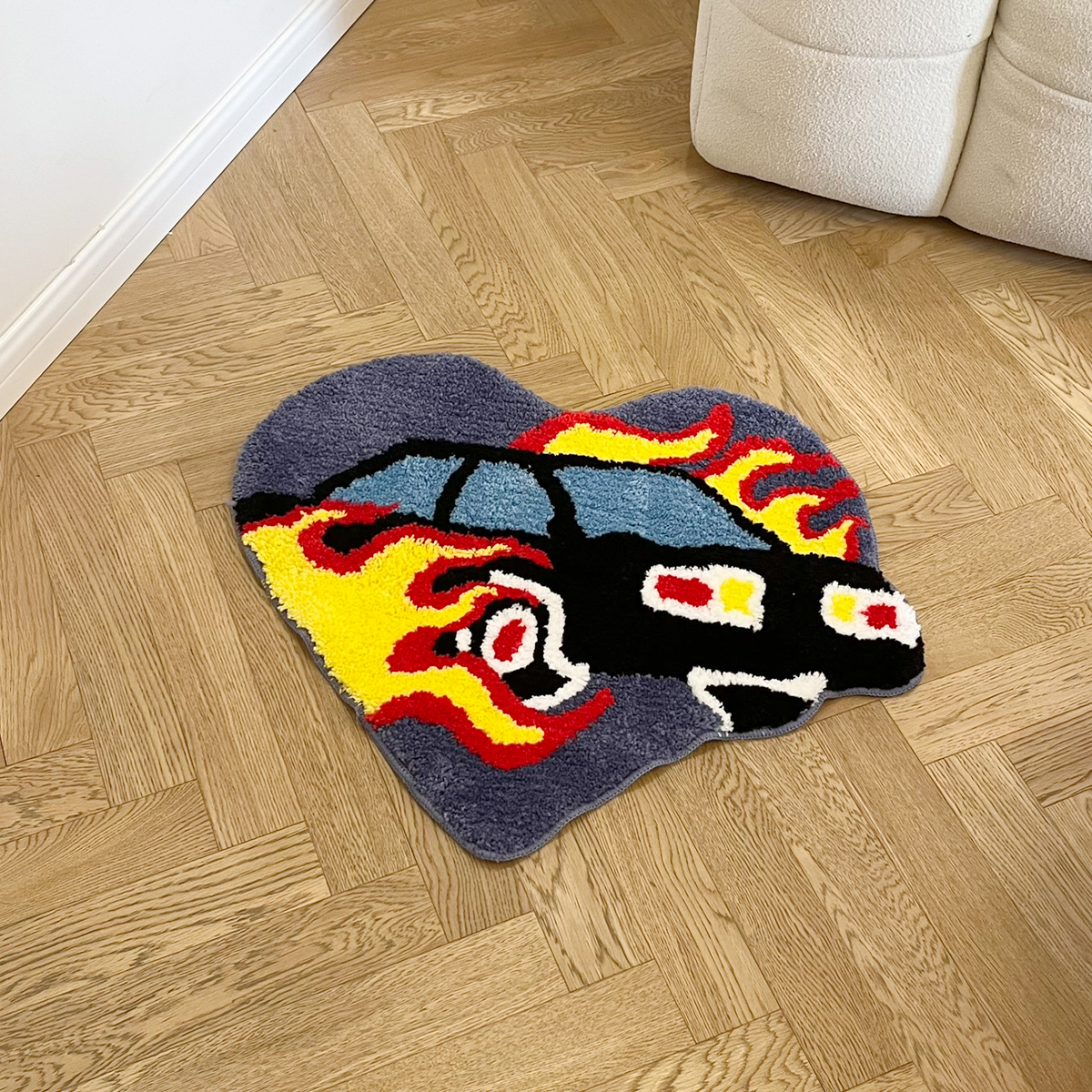 Heart Flame Car Tufted Rug Doormat Bedroom Mat Geometric Living Area Kitchen Carpet Pad Anti-slip Rug Black White Home Room Tidy