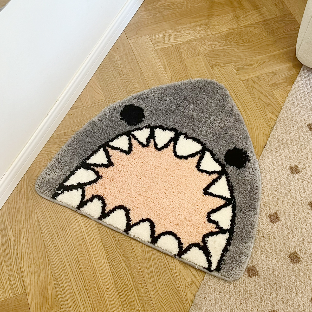 Grey Kawaii Tufting Shark Bathroom Mat Soft Cartoon Pad Carpet Anti-slip Doormat Rug Home Nursery Decor Flocking Plush Floor Mat