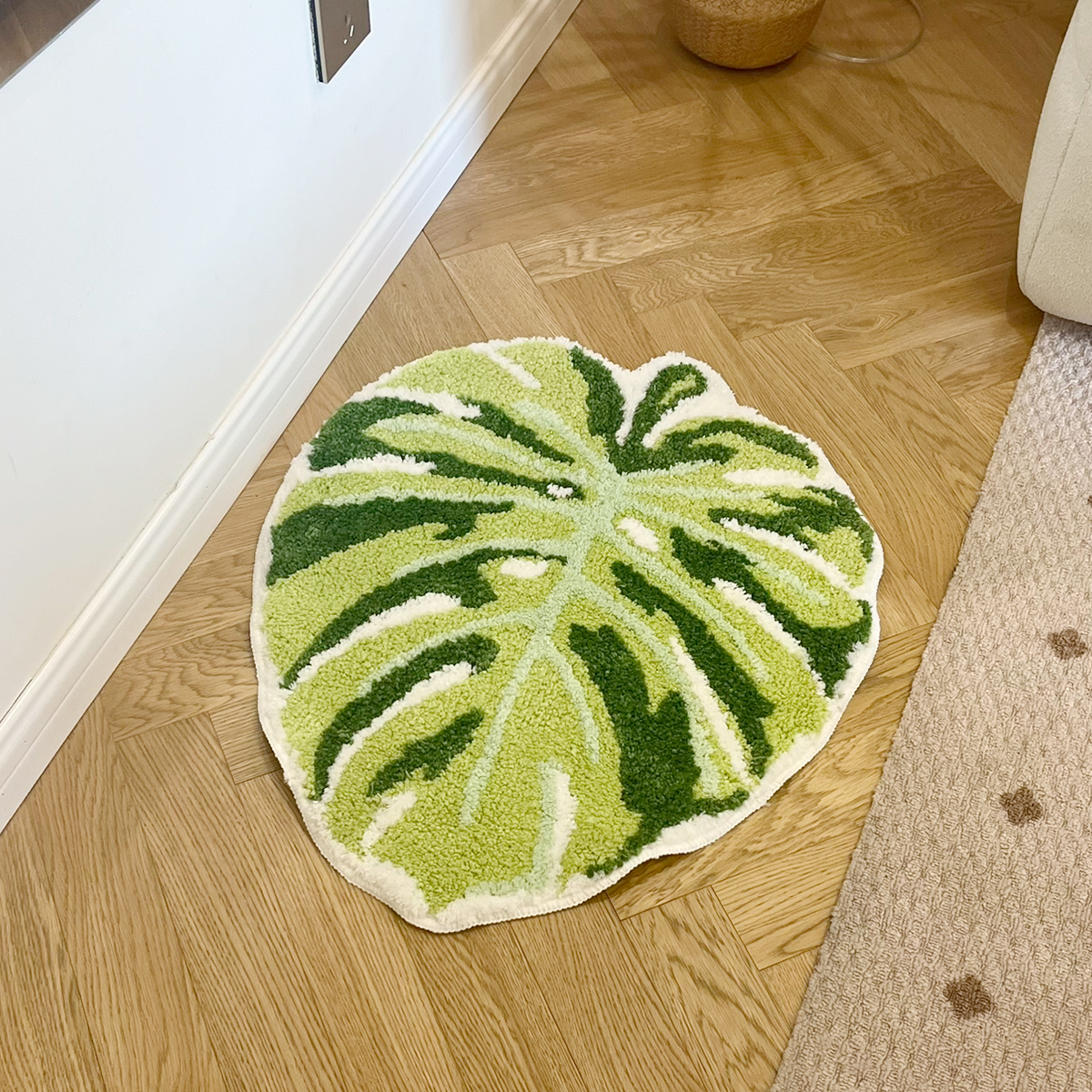 Green Leaf Monstera Tufting Rug Flocking Mat Shaggy Rug Bathmat Bathroom Rug Carpet Function Entrance Floor Anti Slip Pad