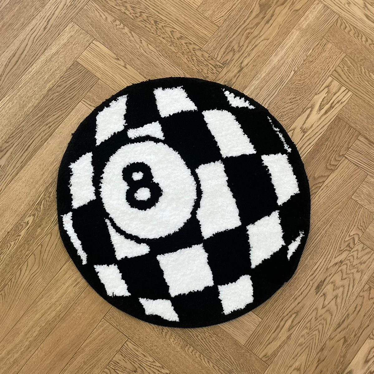 Circular Checkerboard Pattern Tufted Rug No.8 Billiards Mat Korean Style Soft Living Room Carpet Area Floor Pad Doormat Decor