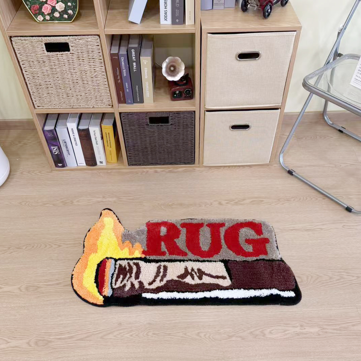 Unique Cigar-Shaped Tufted Rug Anti-Slip Decorative Floor Mat Cool Textile Art Home Decor Small Size Adult Suitable Bedside Rug